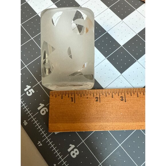 Set Of 3 Frosted Clear Glass Square Votive Candle Holders With Etched Geometric - Picture 10 of 16
